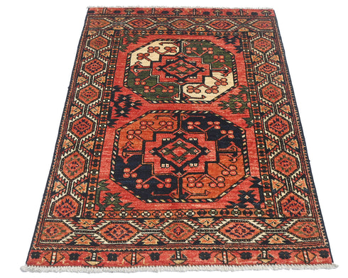 3x4 Rust Ersari Afghan Hand Knotted Veg Dye Wool Area Rug